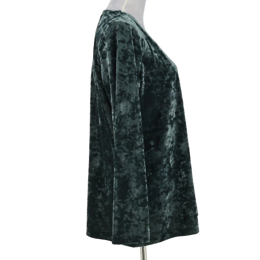 J Jill Top Womens Medium Green Crushed Velvet Blouse Stretch Pullover V neck - Picture 5 of 12